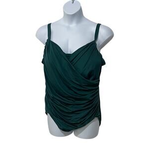 JANTZEN WOMENS SIZE 22W ONE PIECE SURPLICE V-NECK SWIMSUIT DARK TEAL